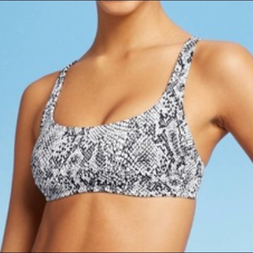 🌞Ribbed Bralette Bikini Top White Snakeskin Print